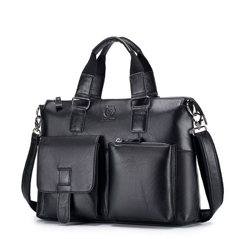 Axelväskor För Män Distinguished Square Leather Holdall - Svart