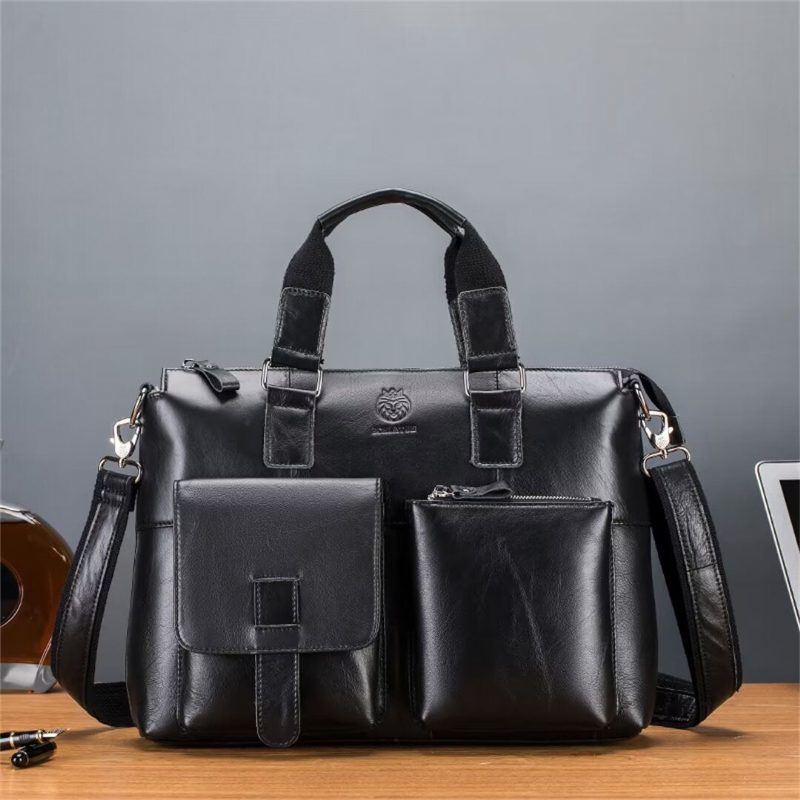 Axelväskor För Män Distinguished Square Leather Holdall - Svart