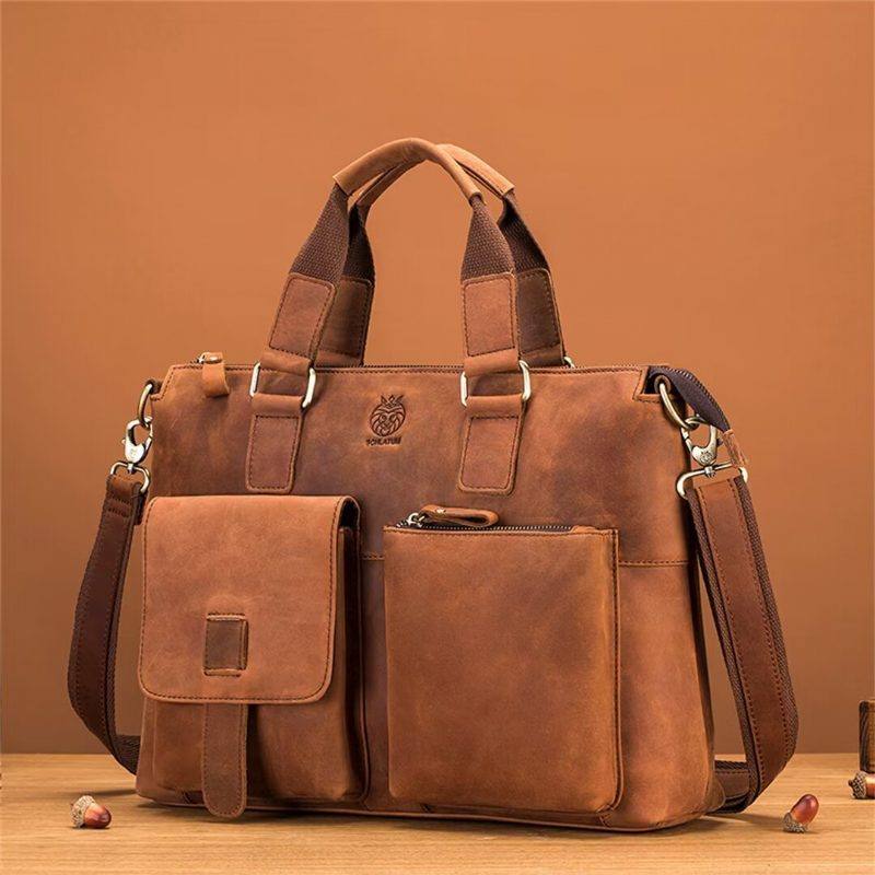 Axelväskor För Män Distinguished Square Leather Holdall - Svart