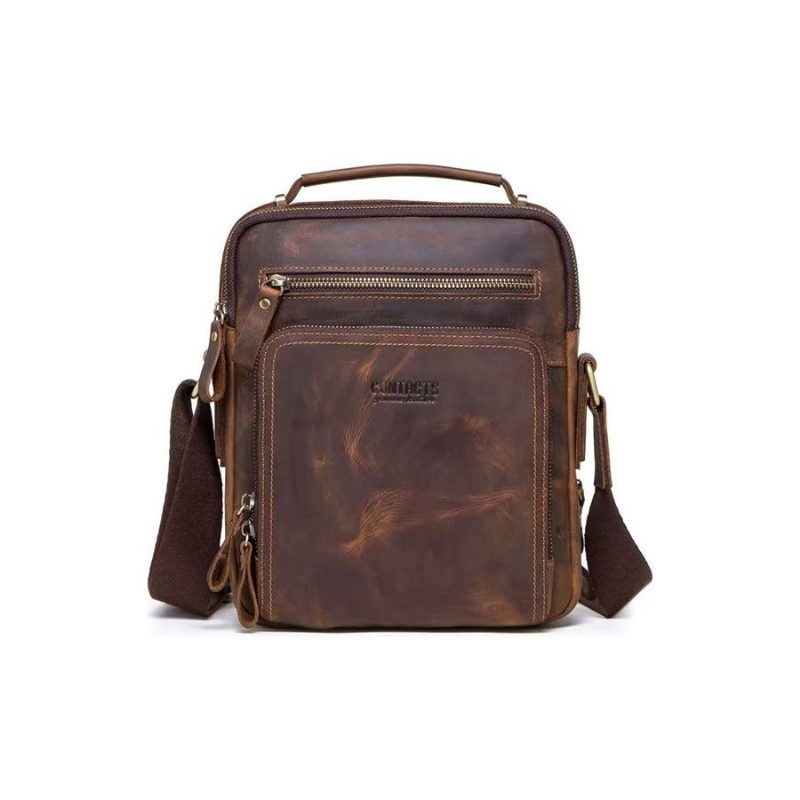 Axelväskor För Män Elegant Crazy Horse Crossbody-väska I Läder - Kaffe