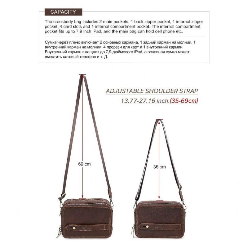 Axelväskor För Män Elegant Crazy Horse Läder Klassisk Crossbody-väska - Kaffe