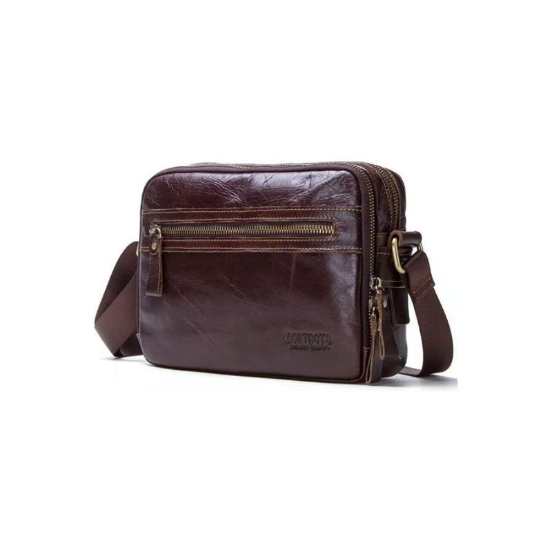 Axelväskor För Män Elegant Crazy Horse Läder Kompakt Crossbody-väska - Kaffe