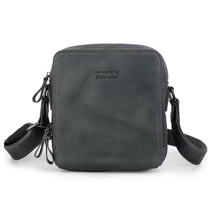 Axelväskor För Män Elegant Crazy Horse Rugged Crossbody-väska I Läder - Grå