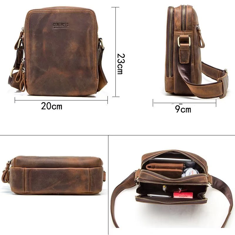 Axelväskor För Män Elegant Crazy Horse Rugged Crossbody-väska I Läder - Kaffe