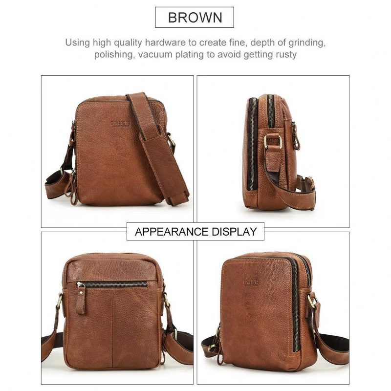 Axelväskor För Män Elegant Crazy Horse Rugged Crossbody-väska I Läder - Brun