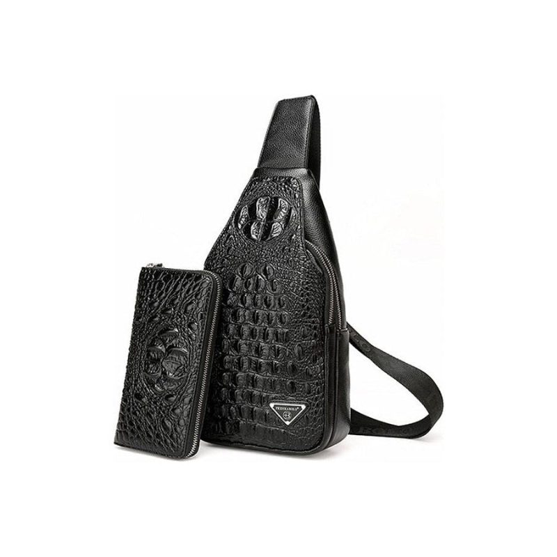 Axelväskor För Män Exotisk Croc-print Single Strap Sling Ryggsäck - Svart Set