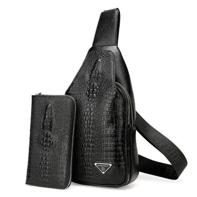 Axelväskor För Män Exotisk Croc-print Single Strap Sling Ryggsäck - Svart Set