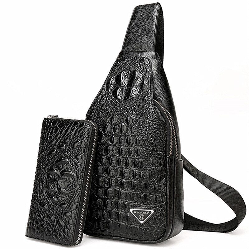 Axelväskor För Män Exotisk Croc-print Single Strap Sling Ryggsäck - Svart Set