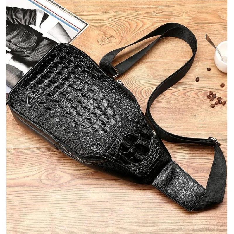 Axelväskor För Män Exotisk Croc-print Single Strap Sling Ryggsäck - Svart