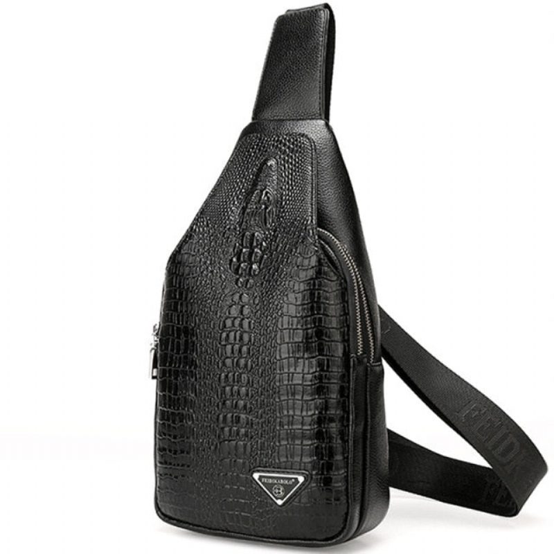 Axelväskor För Män Exotisk Croc-print Single Strap Sling Ryggsäck - Svart