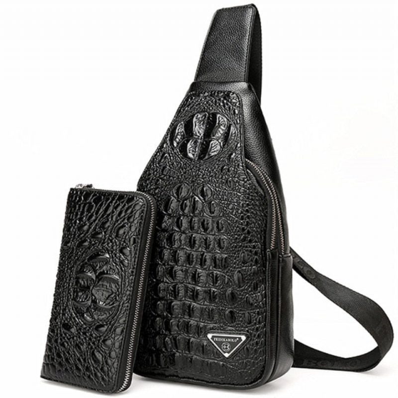 Axelväskor För Män Exotisk Croc-print Single Strap Sling Ryggsäck - Svart