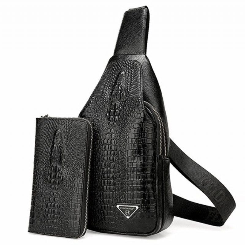 Axelväskor För Män Exotisk Croc-print Single Strap Sling Ryggsäck - Svart