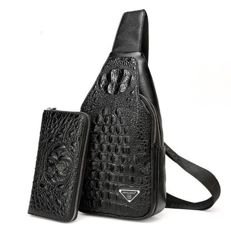 Axelväskor För Män Exotisk Croc-print Single Strap Sling Ryggsäck - Svart Set 2