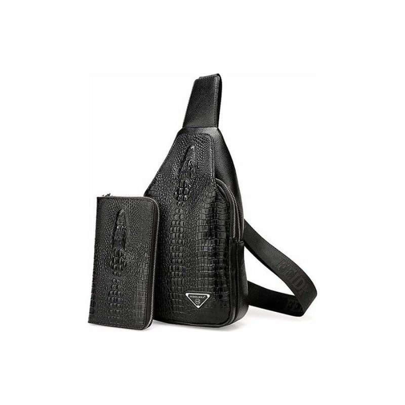 Axelväskor För Män Exotisk Croc-print Single Strap Sling Ryggsäck - Svart Set 2