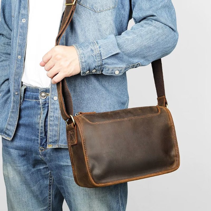 Axelväskor För Män Lyxig Äkta Läder Flap Klassisk Crossbody-väska - Kaffe