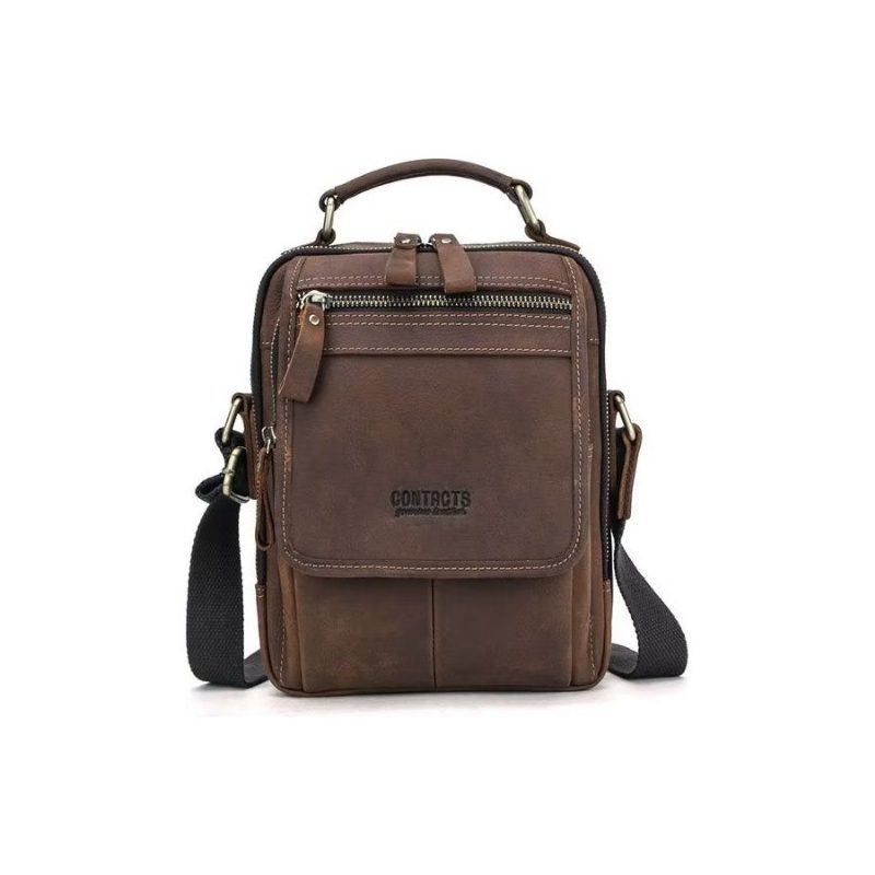 Axelväskor För Män Lyxig Crossbody Messenger-väska Crazy Horse Classic Collection - Kaffe