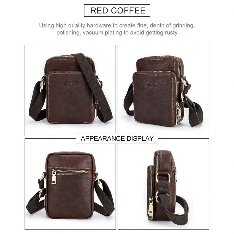 Axelväskor För Män Lyxig Crossbody Messenger-väska Crazy Horse Collection - Kaffe