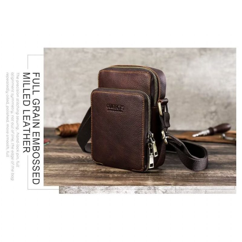 Axelväskor För Män Lyxig Crossbody Messenger-väska Crazy Horse Collection - Kaffe