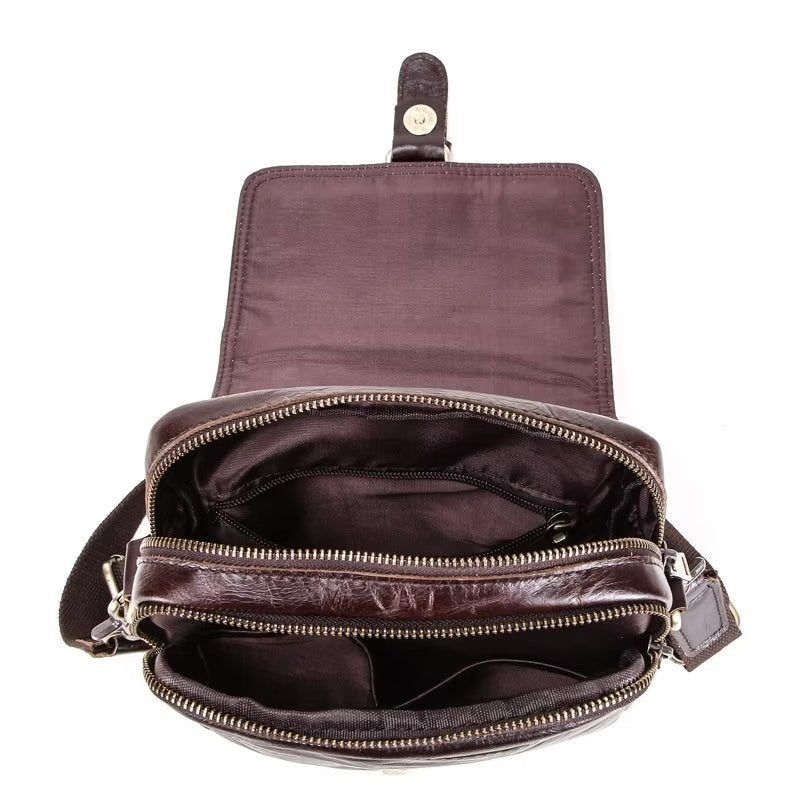 Axelväskor För Män Lyxig Crossbody Messenger-väska Crazy Horse Rugged Collection - Kaffe