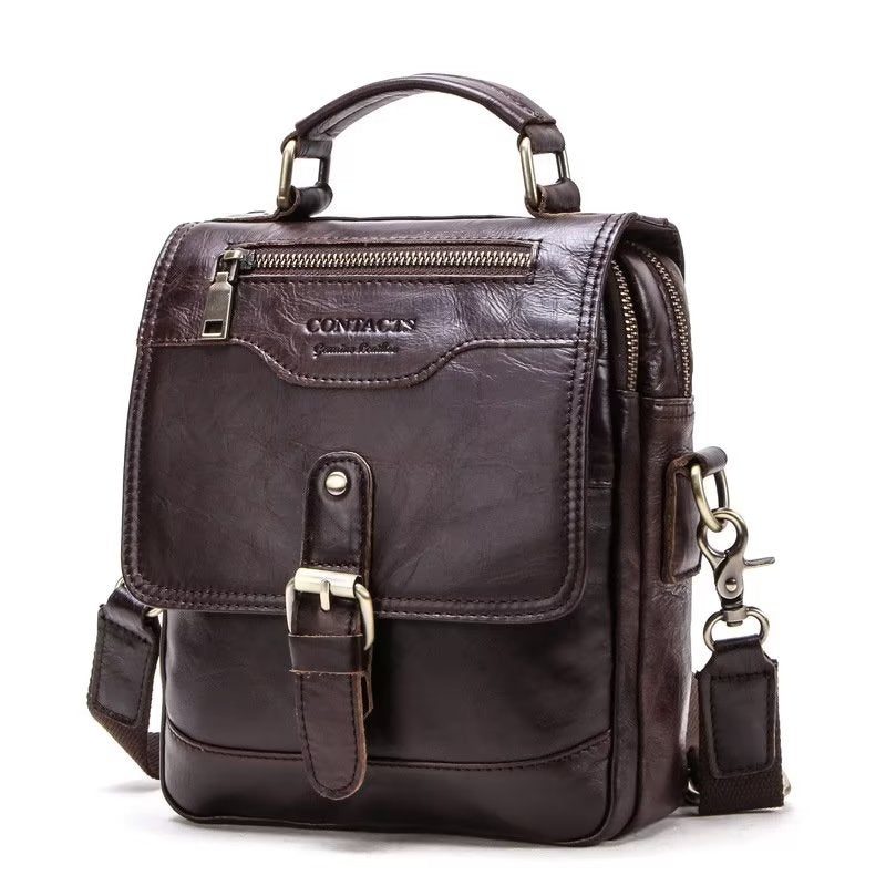 Axelväskor För Män Lyxig Crossbody Messenger-väska Crazy Horse Rugged Collection - Kaffe