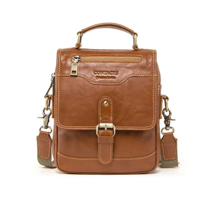 Axelväskor För Män Lyxig Crossbody Messenger-väska Crazy Horse Rugged Collection - Brun