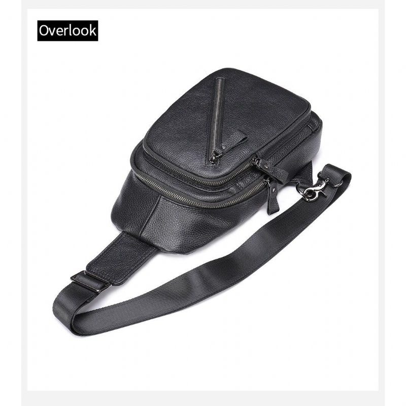 Axelväskor För Män Lyxig Sadel Zip Läder Crossbody-väska - Svart