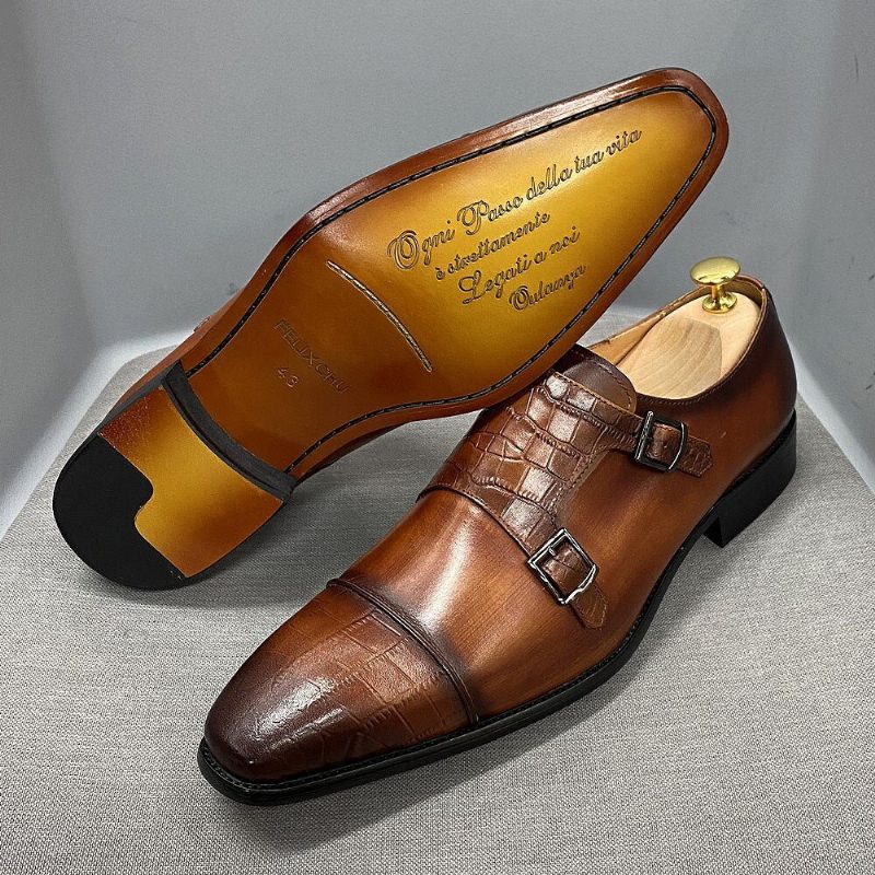 Formell Skor För Män Elegant Crocblend Monk Strap Klänning - Kaffe