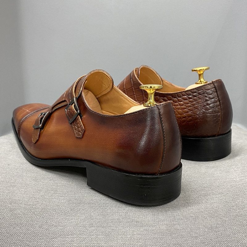 Formell Skor För Män Elegant Crocblend Monk Strap Klänning - Kaffe