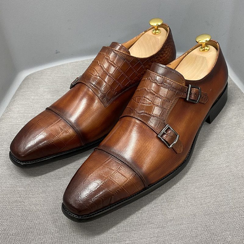 Formell Skor För Män Elegant Crocblend Monk Strap Klänning - Kaffe