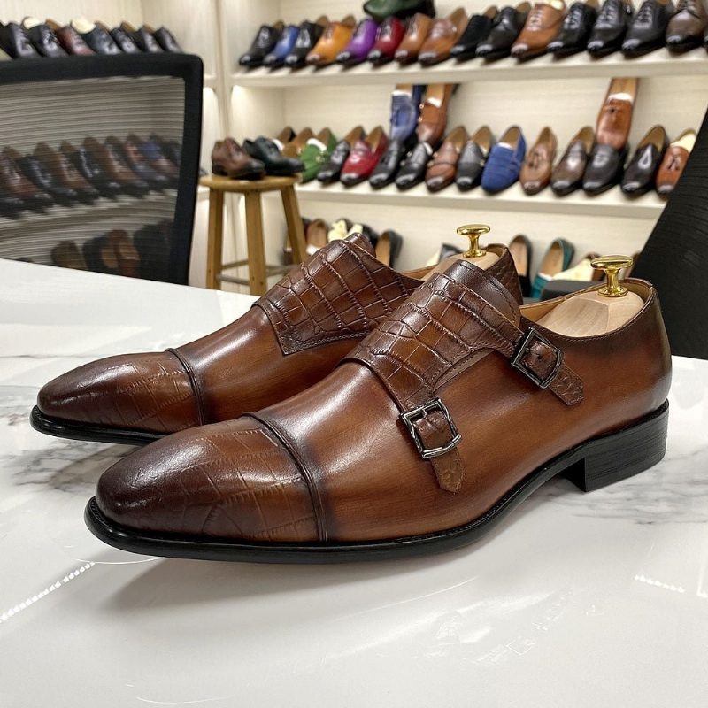 Formell Skor För Män Elegant Crocblend Monk Strap Klänning - Kaffe