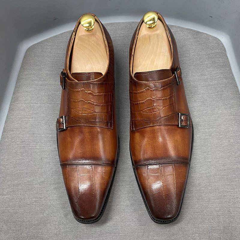 Formell Skor För Män Elegant Crocblend Monk Strap Klänning - Kaffe