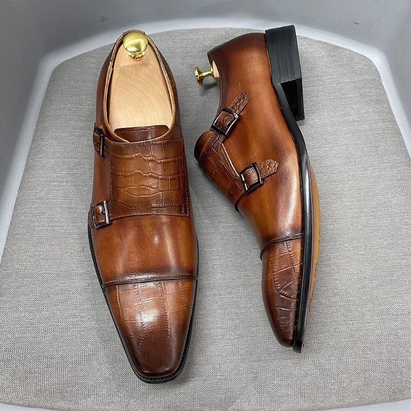 Formell Skor För Män Elegant Crocblend Monk Strap Klänning - Kaffe