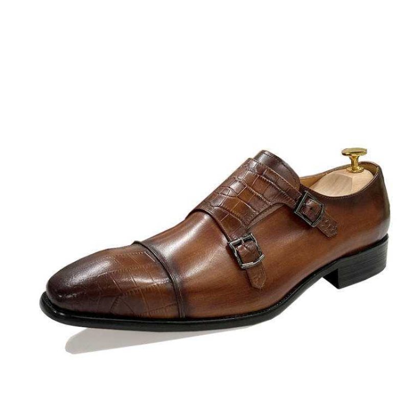 Formell Skor För Män Elegant Crocblend Monk Strap Klänning - Kaffe