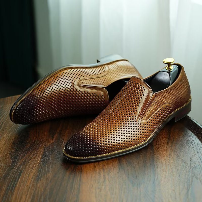 Formell Skor För Män Elegant Läder Brogue Style Bröllop Slip-ons - Brun