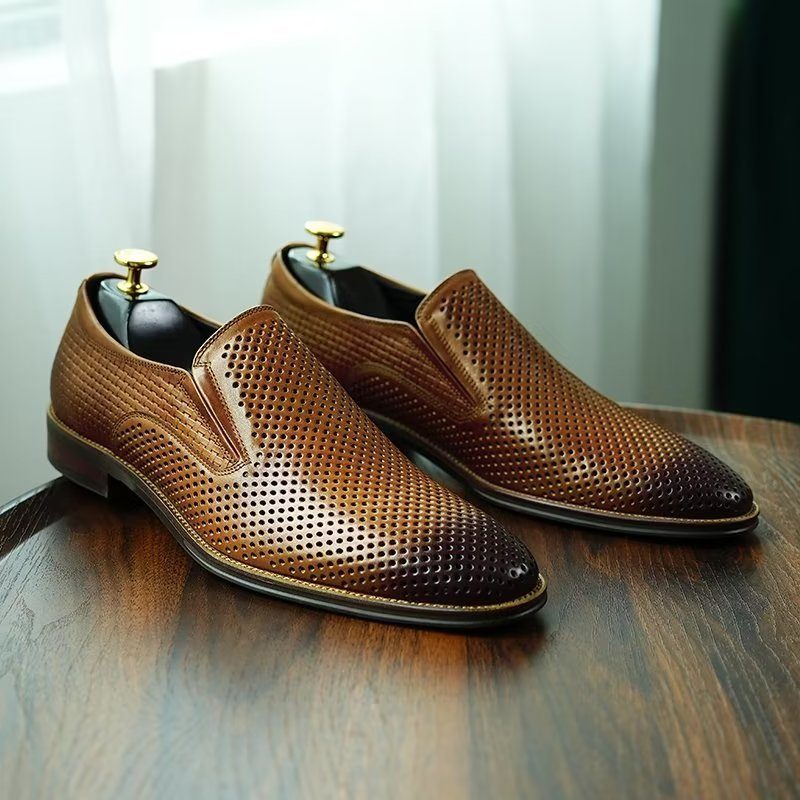 Formell Skor För Män Elegant Läder Brogue Style Bröllop Slip-ons - Brun