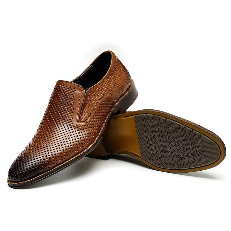 Formell Skor För Män Elegant Läder Brogue Style Bröllop Slip-ons - Brun