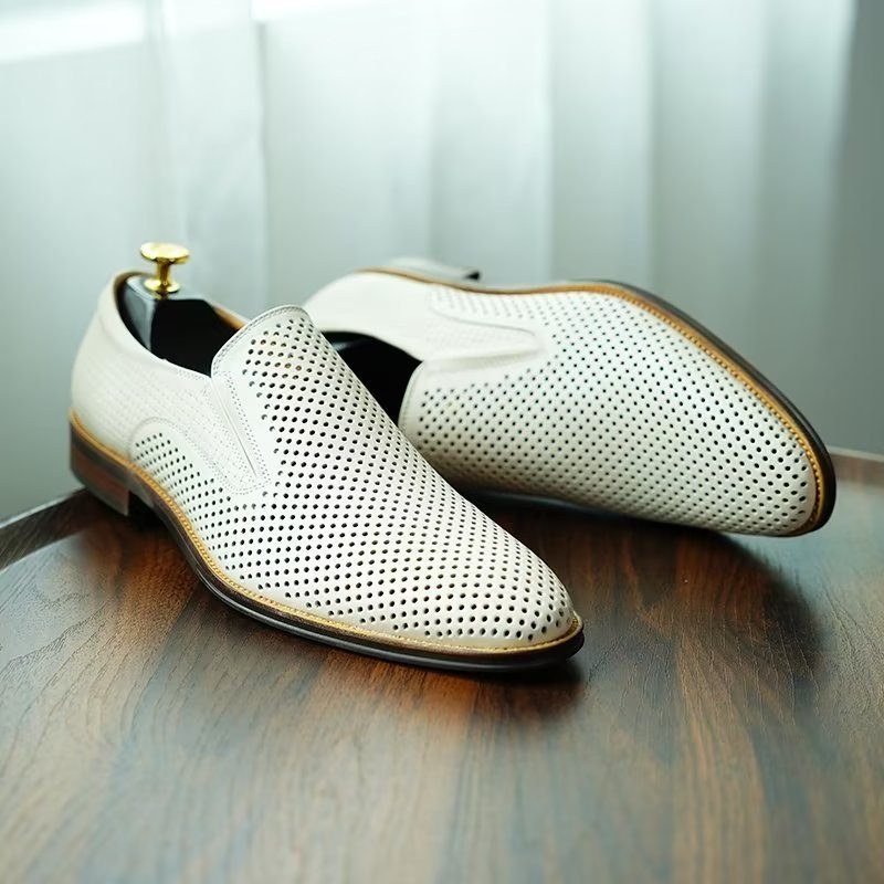 Formell Skor För Män Elegant Läder Brogue Style Bröllop Slip-ons - Vit