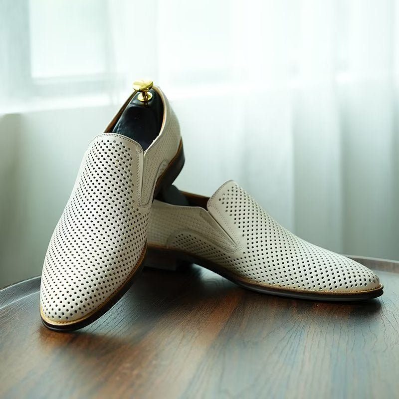 Formell Skor För Män Elegant Läder Brogue Style Bröllop Slip-ons - Vit