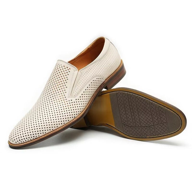 Formell Skor För Män Elegant Läder Brogue Style Bröllop Slip-ons - Vit