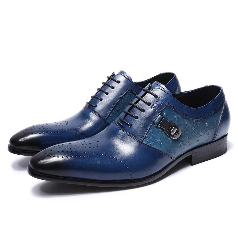 Formell Skor För Män Exotiska Snörskor Oxford Brogue Casual - Blå