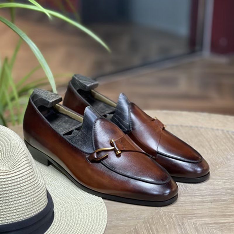 Formell Skor För Män Klassiska Brogue Slip-ons - Brun