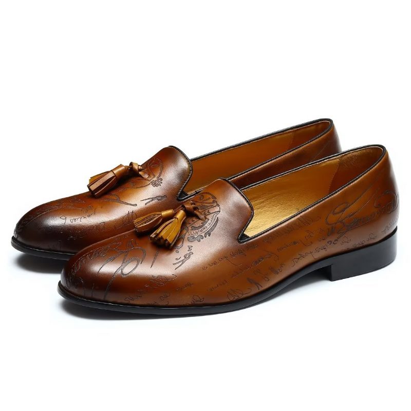 Formell Skor För Män Påkostade Läder Slip On Brogue Dress - Brun