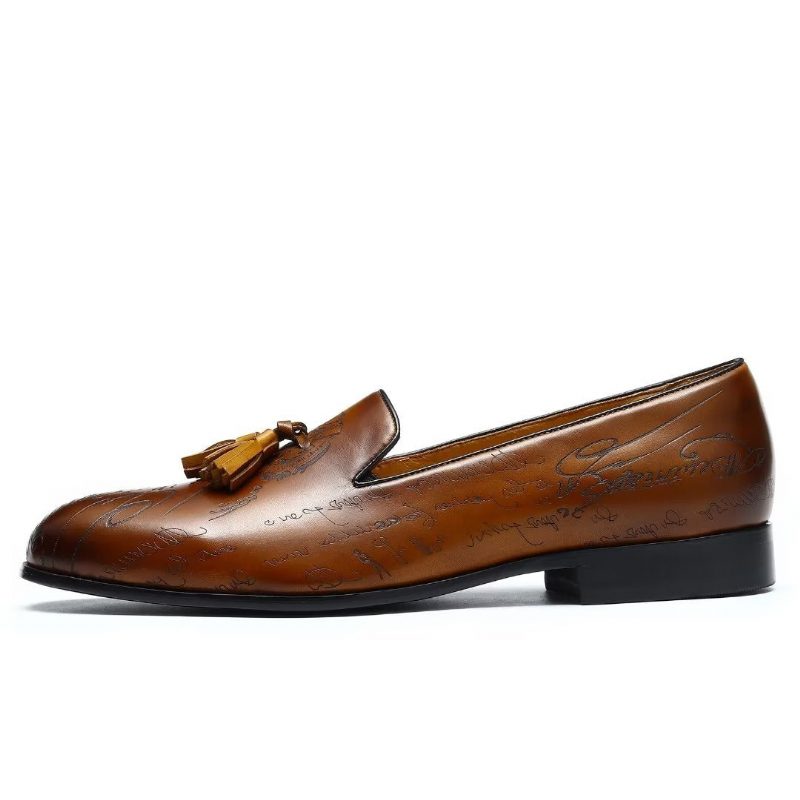 Formell Skor För Män Påkostade Läder Slip On Brogue Dress - Brun