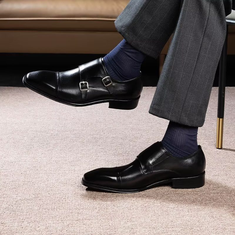 Formell Skor För Män Slip-on Monkstraps I Raffinerat Läder - Svart