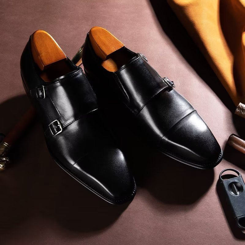 Formell Skor För Män Slip-on Monkstraps I Raffinerat Läder - Svart