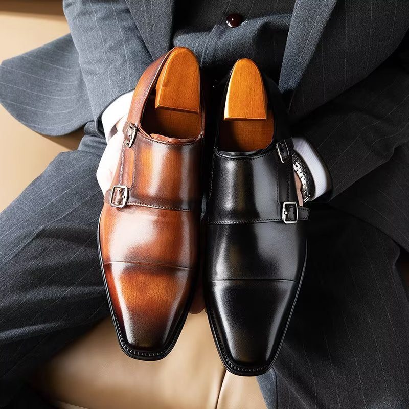 Formell Skor För Män Slip-on Monkstraps I Raffinerat Läder - Svart