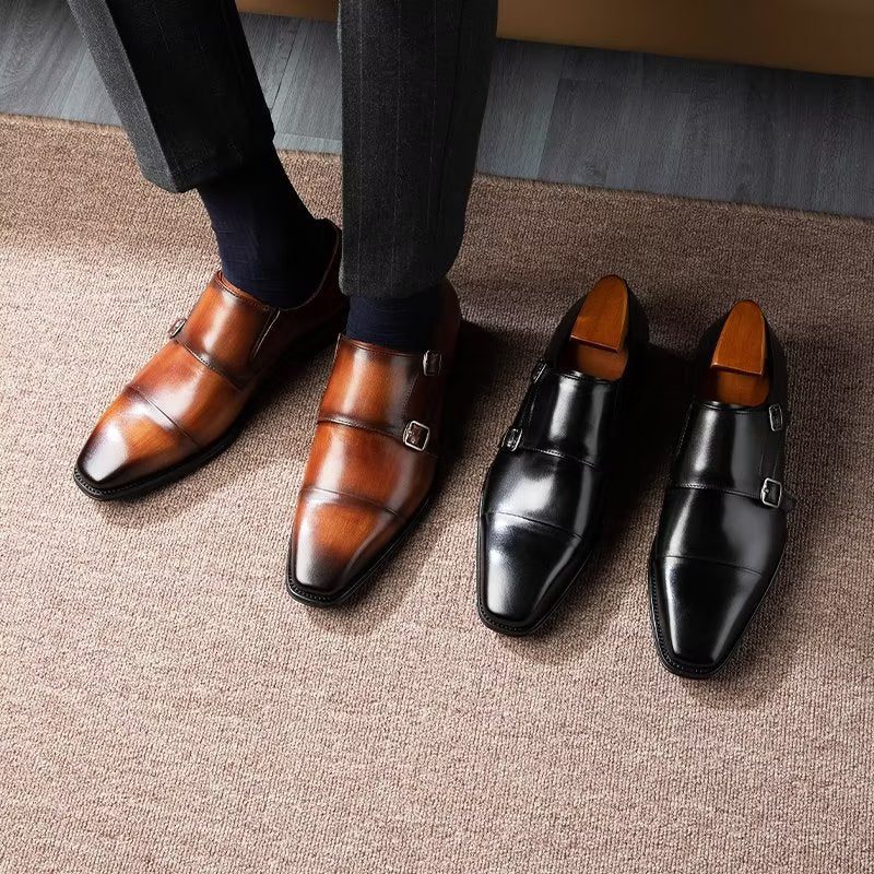 Formell Skor För Män Slip-on Monkstraps I Raffinerat Läder - Kaffe