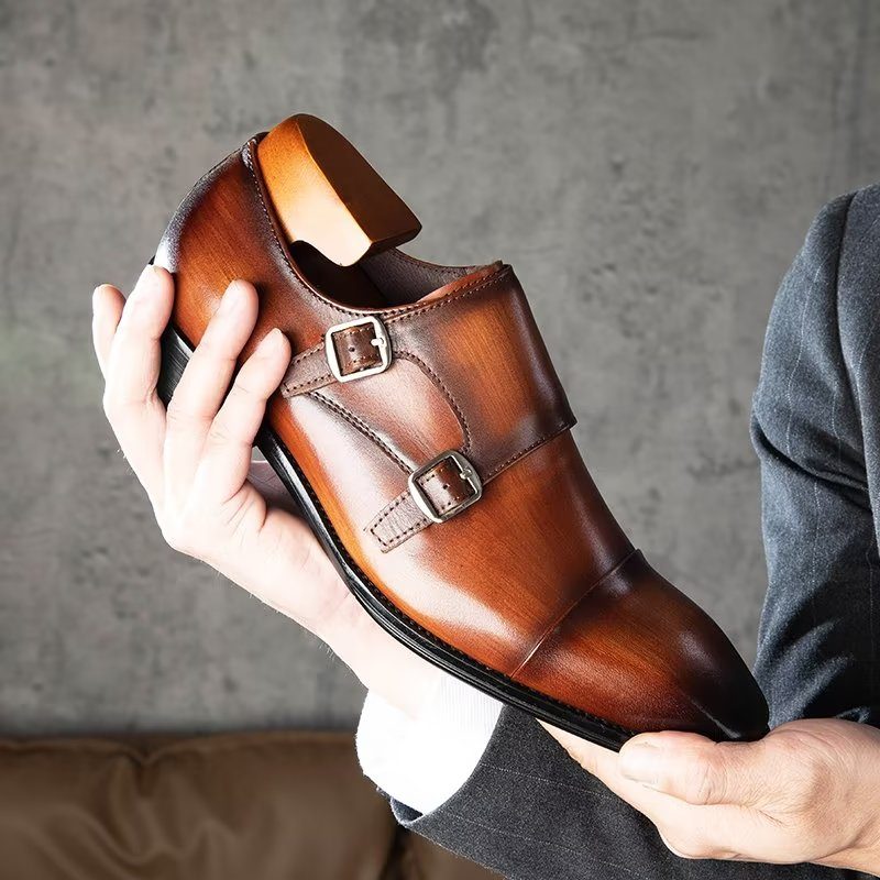 Formell Skor För Män Slip-on Monkstraps I Raffinerat Läder - Kaffe