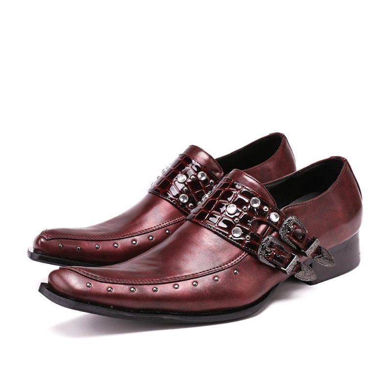 Formell Skor För Män Square Toe Oxford - Burgundy