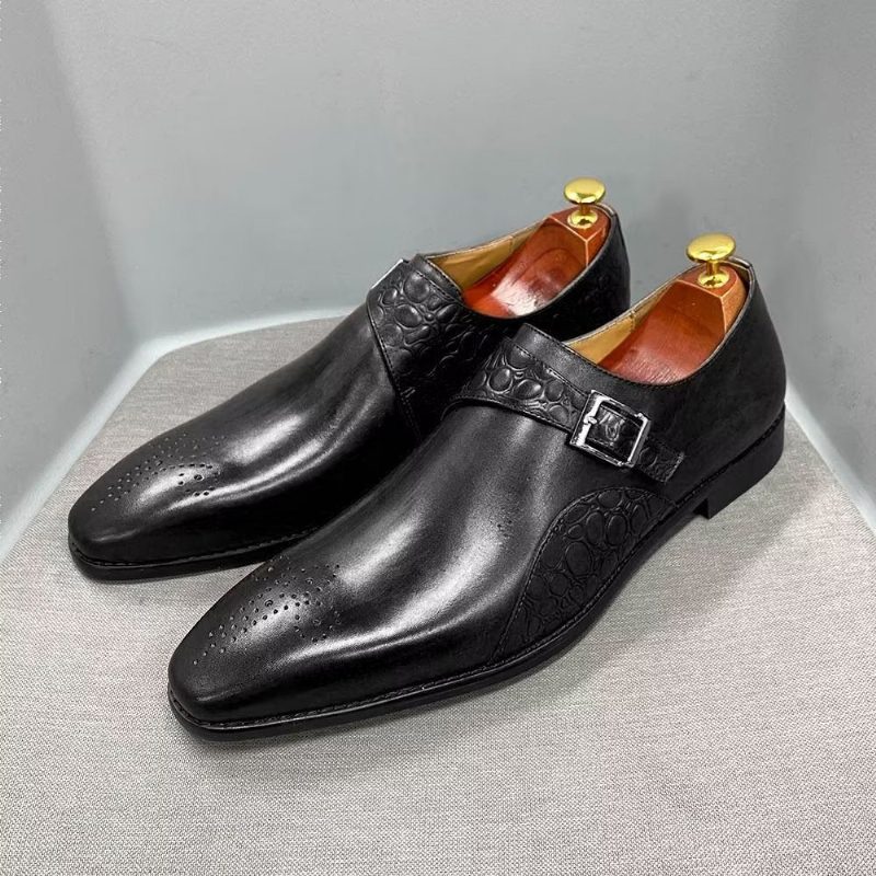 Formell Skor För Män Utsökta Croc-präglade Monkstraps Klänning - Svart